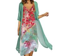 Robe de Soirée au Genou Femme Couleur Unie avec Vestes en Dentelle Chic 2 Pièces Cardigan + Robe pour Mariage Cocktail Vacances