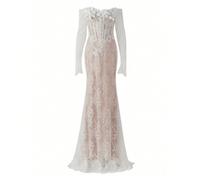 Robe de soirée blanche élégante et sexy avec épaules dénudées, nouvelle arrivée, décor floral sans bretelles pour mariage et fête L,M,S,XL,XSUnicoloreDentelle