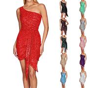 Robe De Soirée Cocktail Femme Longue, Robe Soirée Femme Chic Et Elegant Mariage Paillettes, 2025 Nouveau Robes À Une Seule Épaule Jupe A Nouer Dress Pétillant Robes Couleur Unie Jupe