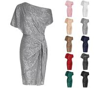 Robe De Soirée Cocktail Femme Longue, Robe Soirée Femme Chic Et Elegant Mariage Paillettes, Robes À Une Seule Épaule Jupe Mature Tempérament Dress Slim Jupe Sequin Pétillant Robes Uni Dress