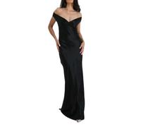 Robe de Soirée Cocktail Femme Longue Slim Bodycon Epaules Dénudées Élégant Couleur Unie Robes de Fête de Demoiselle d'honneur pour Mariage Party Bal,Noir,XL