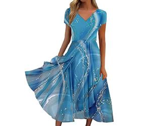 robe de soiree cocktail femme mariage invitée grande taille robe ete femme mi longue fluide col v robe bal de promo ceremonie anniversaire femme chic et elegant asymétrique (Sky Blue, XXXXXL)