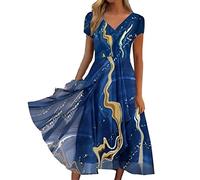 Robe de Soirée Cocktail Mariage Invitée Grande Taille Mi-Longue Fluide Col V Bal de Promo Cérémonie Anniversaire Femme Chic et Élégant Asymétrique (Yellow, S)