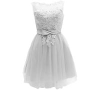 Robe de Soirée Courte Dentelle pour Demoiselle Tenue de Fête Grise XS pour Mariage et Occasions Spéciales