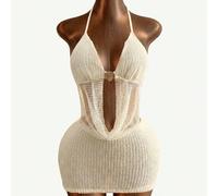 Robe de soirée courte élégante à col ras-du-cou et taille nouée, robe de plage sexy, tenue d'été pour femmes, ensemble bikini 2 pièces avec cache-maillot, tenues de vacances, robes d'été, tenues d'été