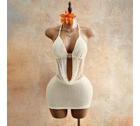 Robe de soirée courte élégante à col ras-du-cou et taille nouée, robe de plage sexy, tenue d'été pour femmes, ensemble bikini 2 pièces avec cache-maillot, tenues de vacances, robes d'été, tenues d'été