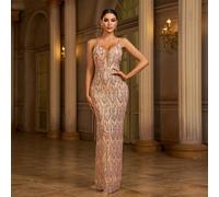 Robe de soirée de bal à sequins avec fermeture éclair au dos en maille contrastée, robe de soirée formelle pour invités de mariage, remise des diplômes, dîner, robe de fête de printemps L,M,S,XL,XSUni
