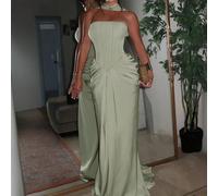 Robe de soirée de luxe à encolure ras-du-cou et froncée pour femmes grandes tailles de Doriss, style Old Money, style de cour, modeste, décontracté chic, Nouvel An, couleur unie, tenue de la Saint-Val