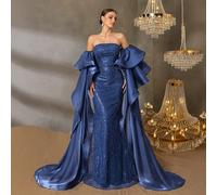 Robe de soirée de luxe haute glamour sans bretelles avec cape flottante, volants à plusieurs niveaux et silhouette scintillante pour un gala de luxe et une première représentation L,M,S,XLTout Imprimé