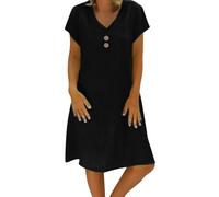 Robe de soirée d'hiver longue pour femme, col en V, robe midi à manches courtes, robe trapèze sans accessoires, robe d'été dos nu pour femme, Noir , XL