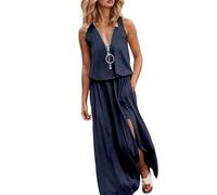 Robe de Soirée Dos Nu pour Femme Manches Volantées Mousseline Col V Plissé Robes de Demoiselle d'honneur Longue Élégante Flower Mini Dress Bikini Cover Up Paréo Tendance （Marine,L）