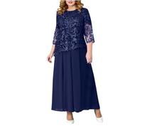Robe de soirée élégante à manches 3/4 en dentelle brodée - Robe maxi en mousseline de soie - Robes de cocktail formelles - Tenues de mère de la mariée/du marié - Grande taille - Mes commandes - Offre