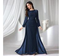 Robe de soirée élégante à manches longues de luxe, robe de bal pour dames nobles, robe de soirée, robe pour invitée de mariage, robe de cocktail L,M,S,XL,XSUnicoloreTissu tissé