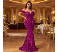 Robe de soirée élégante à paillettes et épaules dénudées, grande taille. Convient pour le mariage, la fête, l'anniversaire, la remise des diplômes, le festival de musique, les vacances, le cocktail, l