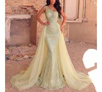 Robe de soirée élégante à une épaule avec perles - Silhouette flatteuse pour les événements du soir, la photographie, le tapis rouge et les portraits formels L,M,S,XL,XSUnicoloreSequins