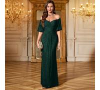 Robe de soirée élégante ajustée avec épaules dénudées et dos nu, paillettes brillantes. Robe de mariée, robe d'anniversaire, robe de remise des diplômes, robe de cérémonie, mode automne mariage printe