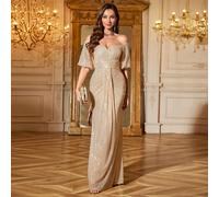 Robe de soirée élégante ajustée avec épaules dénudées et dos nu, paillettes brillantes. Robe de mariée, robe d'anniversaire, robe de remise des diplômes, robe de cérémonie, mode automne mariage printe
