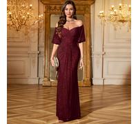 Robe de soirée élégante ajustée avec épaules dénudées et dos nu, paillettes brillantes. Robe de mariée, robe d'anniversaire, robe de remise des diplômes, robe de cérémonie, mode automne mariage printe