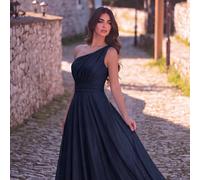 Robe de soirée élégante en tricot à une épaule, avec un design plissé à la mode, convenant pour demoiselle d'honneur ou occasions formelles comme un mariage L,M,S,XL,XSTissu tricoté