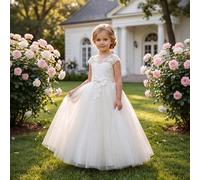 Robe de soirée élégante en tulle avec nœud blanc brodé pour jeune fille. Robe de princesse convenant pour l'anniversaire d'une fille, une représentation sur scène, un gala du soir ou une robe de demoi