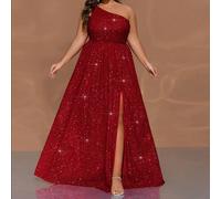 Robe de soirée élégante et glamour pour femmes grande taille, pour la Saint-Valentin, le Nouvel An, les fêtes, les mariages et l'automne, avec une épaule dénudée, sans manches, des sequins et une fent