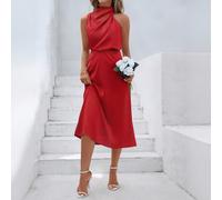 Robe de soirée élégante et polyvalente mi-longue, sans manches, en satin, à la mode, pour femmes, best-seller européen et américain L,M,S,XLÉtoffe