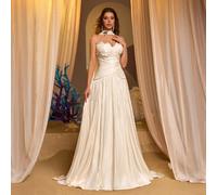 Robe de soirée élégante et romantique, en organza abricot, ornée de fronces et d'une jupe extra-large, idéale pour les mariages et les fêtes. Robe longue de cérémonie couleur ivoire, parfaite pour les