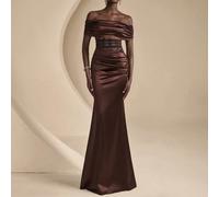 Robe de soirée élégante pour femmes avec épaules dénudées, patchwork en dentelle. Robe de soirée formelle pour femmes (broderie lourde), robe pour invitée de mariage, robe de soirée élégante, robe de 