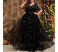 Robe de soirée élégante pour femmes avec imprimé floral, panneaux en maille et sequins, et fermeture éclair. Convient pour les événements formels, remises de diplômes, retours au bercail, mariages, co