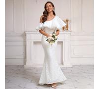 Robe de soirée élégante pour invités de mariage, épaules dénudées, volants, sequins, courte devant et longue derrière, style sirène, coupe slim L,M,S,XLPlantesSequins