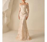 Robe de soirée élégante pour l'automne et l'hiver, avec Top à une épaule ornée de sequins et de perles, et jupe sirène. Convient pour les robes de témoin de mariage, de cérémonie de remise des diplôme