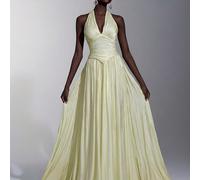Robe de soirée élégante, romantique et à la mode en tissu organza froissé avec un décolleté ras-du-cou et une silhouette en forme de A. Robe de fête élégante, robe d'invitée de mariage, robe rose, rob