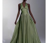Robe de soirée élégante, romantique et à la mode en tissu organza froissé, avec un décolleté ras-du-cou, une silhouette évasée ample. Robe élégante pour fête, invitée de mariage, robe rose, robe de so