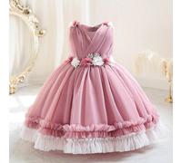Robe de soirée élégante rose pour jeune fille, robe de princesse avec maille florale 3D. Convient comme cadeau d'anniversaire, pour une fête, un mariage, une demoiselle d'honneur, une représentation s