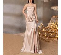 Robe de soirée en satin à bretelles spaghetti exquise pour adolescente, avec bustier baleiné et design drapé de la poitrine, robe de soirée ajustée, convient pour les soirées, les mariages, les bals e
