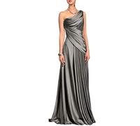 Robe de soirée en satin à une épaule dénudée, robe de soirée drapée froncée avec accents de perles, Argenté., 52 Grande taille