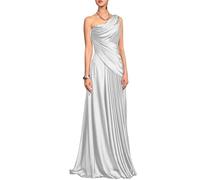 Robe de soirée en satin à une épaule dénudée, robe de soirée drapée froncée avec accents de perles, blanc, 46