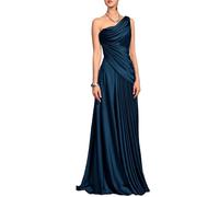 Robe de soirée en satin à une épaule dénudée, robe de soirée drapée froncée avec accents de perles, bleu sarcelle, 40