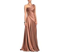 Robe de soirée en satin à une épaule dénudée, robe de soirée drapée froncée avec accents de perles, corail, 34