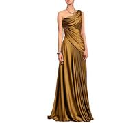 Robe de soirée en satin à une épaule dénudée, robe de soirée drapée froncée avec accents de perles, doré, 48 Grande taille