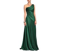 Robe de soirée en satin à une épaule dénudée, robe de soirée drapée froncée avec accents de perles, eméraude, 42