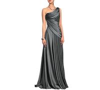 Robe de soirée en satin à une épaule dénudée, robe de soirée drapée froncée avec accents de perles, gris, 36