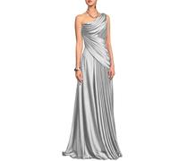 Robe de soirée en satin à une épaule dénudée, robe de soirée drapée froncée avec accents de perles, ivoire, 38
