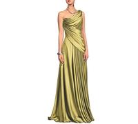 Robe de soirée en satin à une épaule dénudée, robe de soirée drapée froncée avec accents de perles, jaune, 52 Grande taille