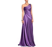 Robe de soirée en satin à une épaule dénudée, robe de soirée drapée froncée avec accents de perles, lilas, 38