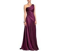 Robe de soirée en satin à une épaule dénudée, robe de soirée drapée froncée avec accents de perles, violet, 48