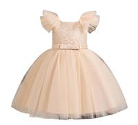 Robe de Soirée Enfant sans Manches Tutu en Tulle Robe d'anniversaire Ceremonie Mariage Fête Bowknot Robes de Filles Princesse 6 Mois-5 Ans Robes Filles pour Les Fêtes Anniversaires et Mariages
