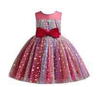 Robe de Soirée Enfant sans Manches Tutu en Tulle Robe d'anniversaire Ceremonie Mariage Fête Bowknot Robes de Filles Princesse 6 Mois-5 Ans Robes Filles pour Les Fêtes Anniversaires et Mariages