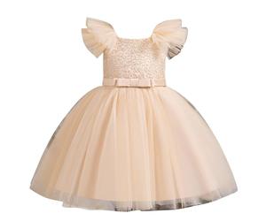 Robe de Soirée Enfant sans Manches Tutu en Tulle Robe d'anniversaire Ceremonie Mariage Fête Bowknot Robes de Filles Princesse 6 Mois-5 Ans Robes Filles pour Les Fêtes Anniversaires et Mariages
