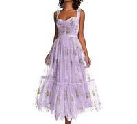 Robe de soirée fée - Brodée Fleurs, Corset, trapèze, Longueur thé, élégante et Romantique#M